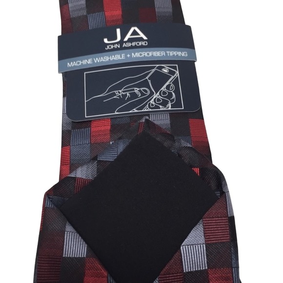 John Ashford Men's Geometric Red Grey & Black Business Necktie Tie $49 NWT - Picture 2 of 2
